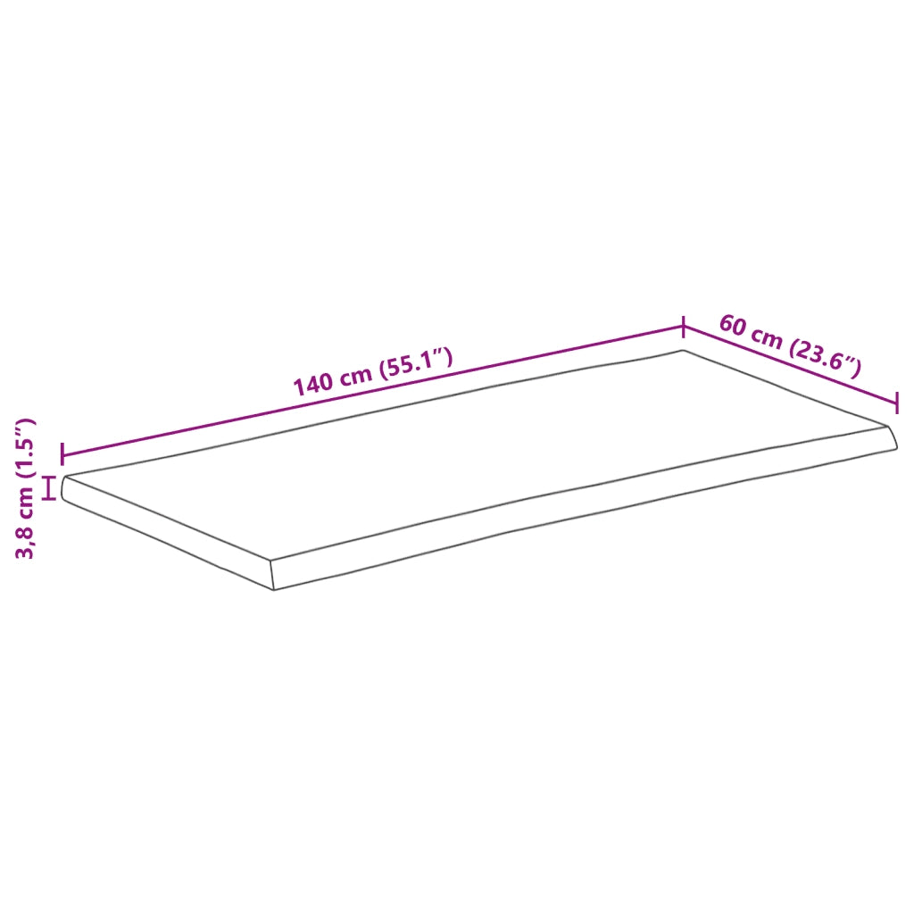 Piano Tavolo 140x60x3,8 cm Bordi Vivi in Legno Massello Mango 370745