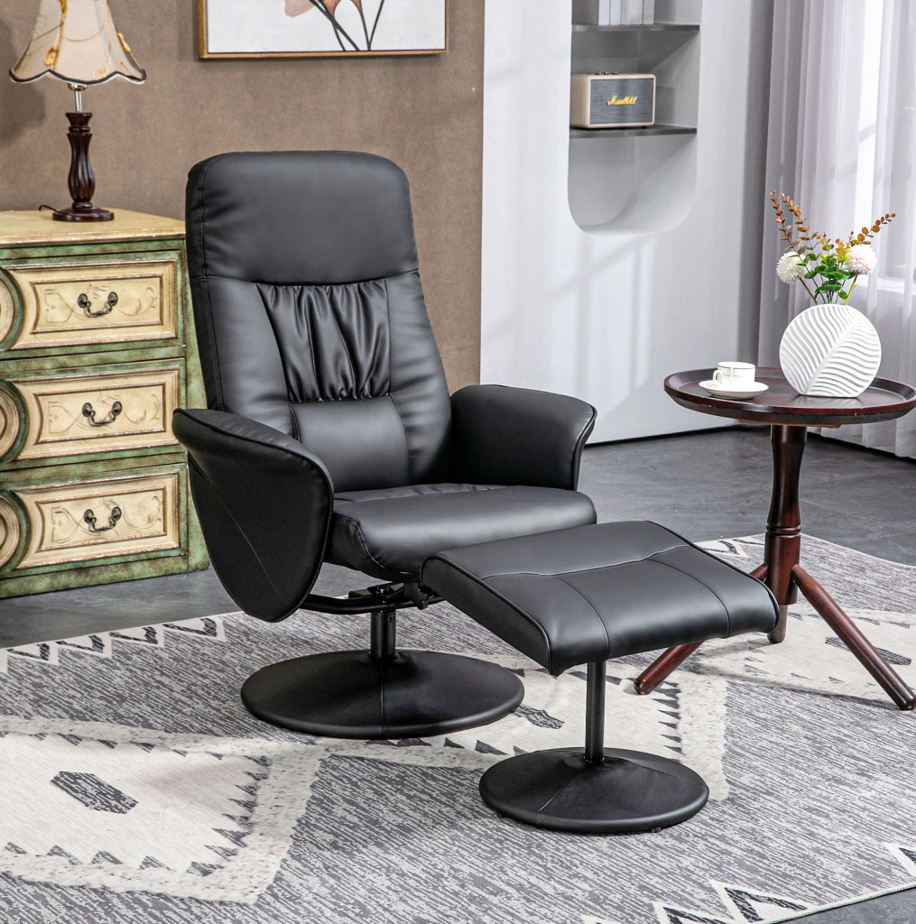 Poltrona relax con pouf in ecopelle nera