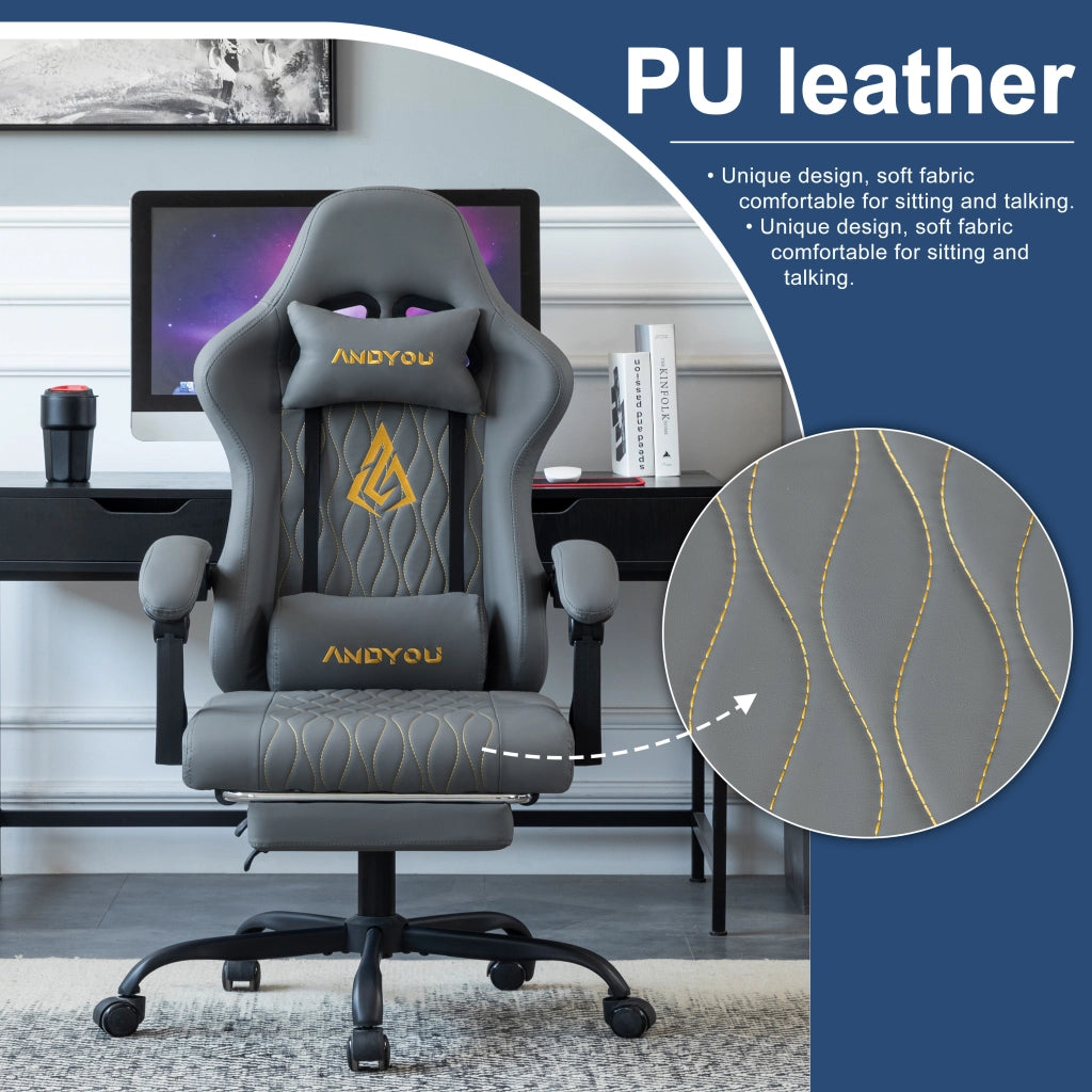 Sedia da Gaming con Poggiapiedi ¨C Zephmum ¨C Grigio