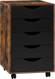 Scrivania a Piedistallo con 5 Cassetti, Schedario Rotante, Comodino, Mobile per Ufficio, Camera da Letto, in Legno Ingegnerizzato PB, Marrone Rustico, 40x40x66,5cm