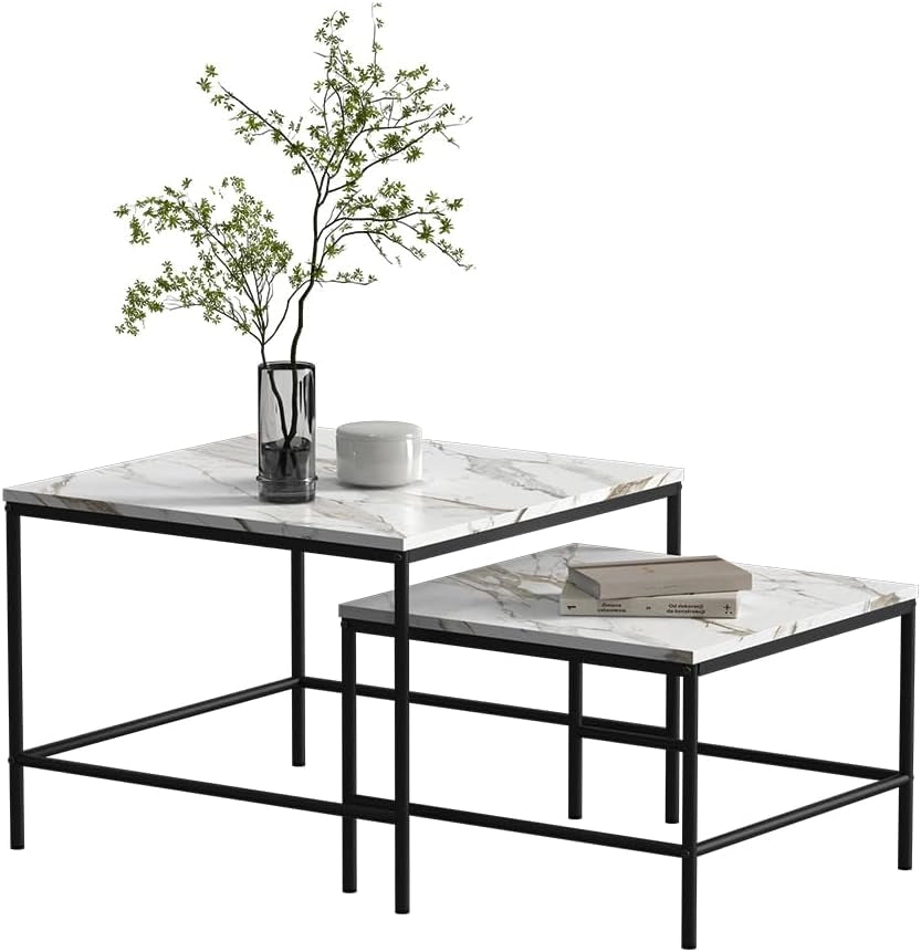 Tavolino da divano Ramio, Bianco/nero, 60 x 60 cm 2 parti, per un utilizzo flessibile come superficie d’appoggio o tavolini laterali