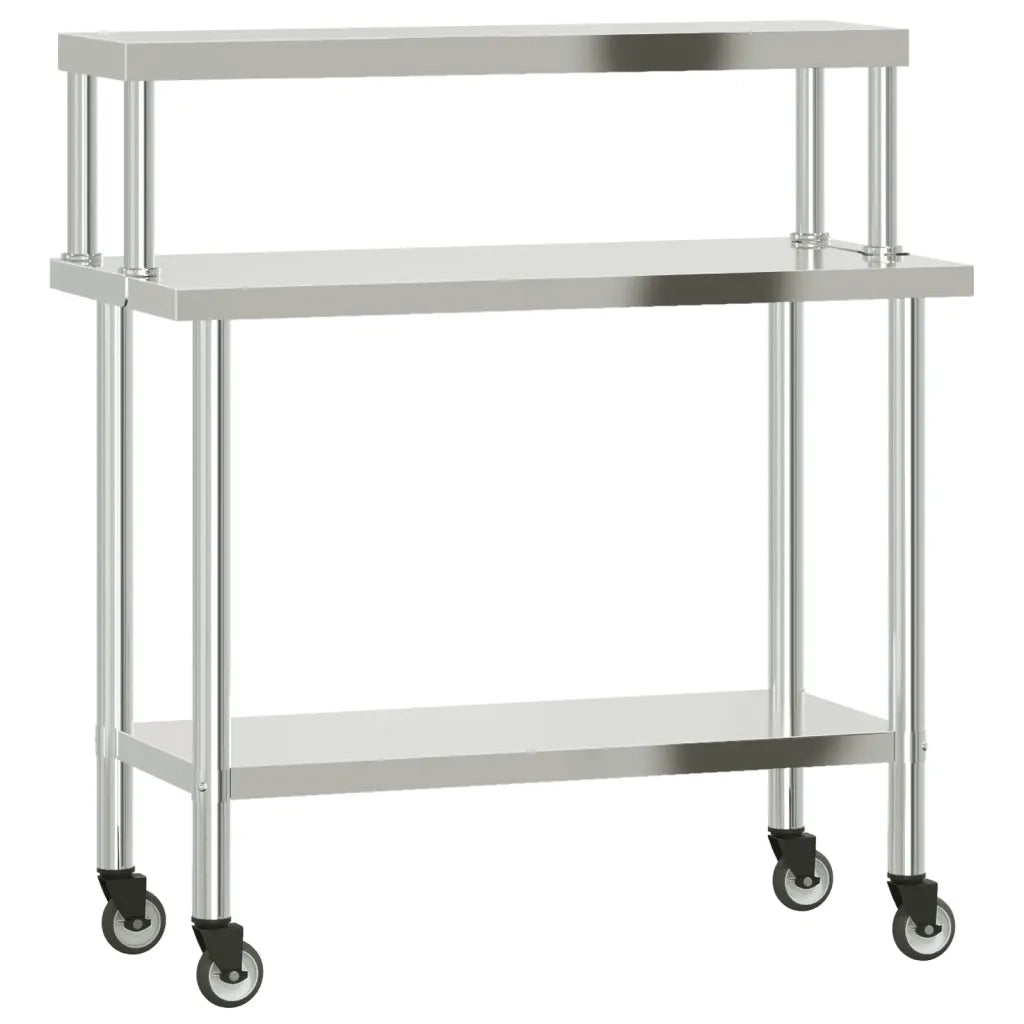 Tavolo Lavoro Cucina con Ripiano 110x55x120 cm Acciaio Inox 3208898