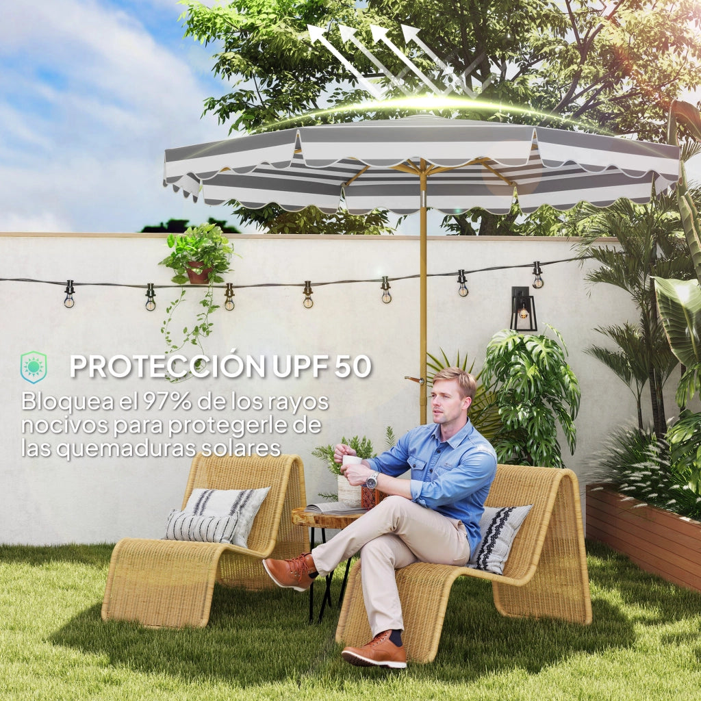 Ombrellone da giardino con protezione UV 50+ e tenda regolabile ¨C zephmum ¨C grigio e bianco a righe ?268x237 cm