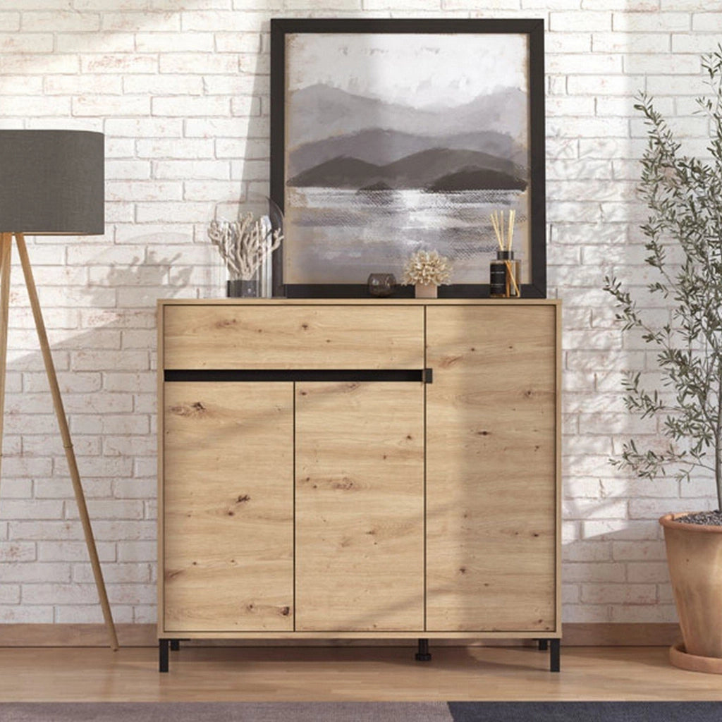 Mobile Portascarpe Orotelli, Scarpiera un Cassetto, 118.5x40x109.5h cm Marrone Rovere Nodi