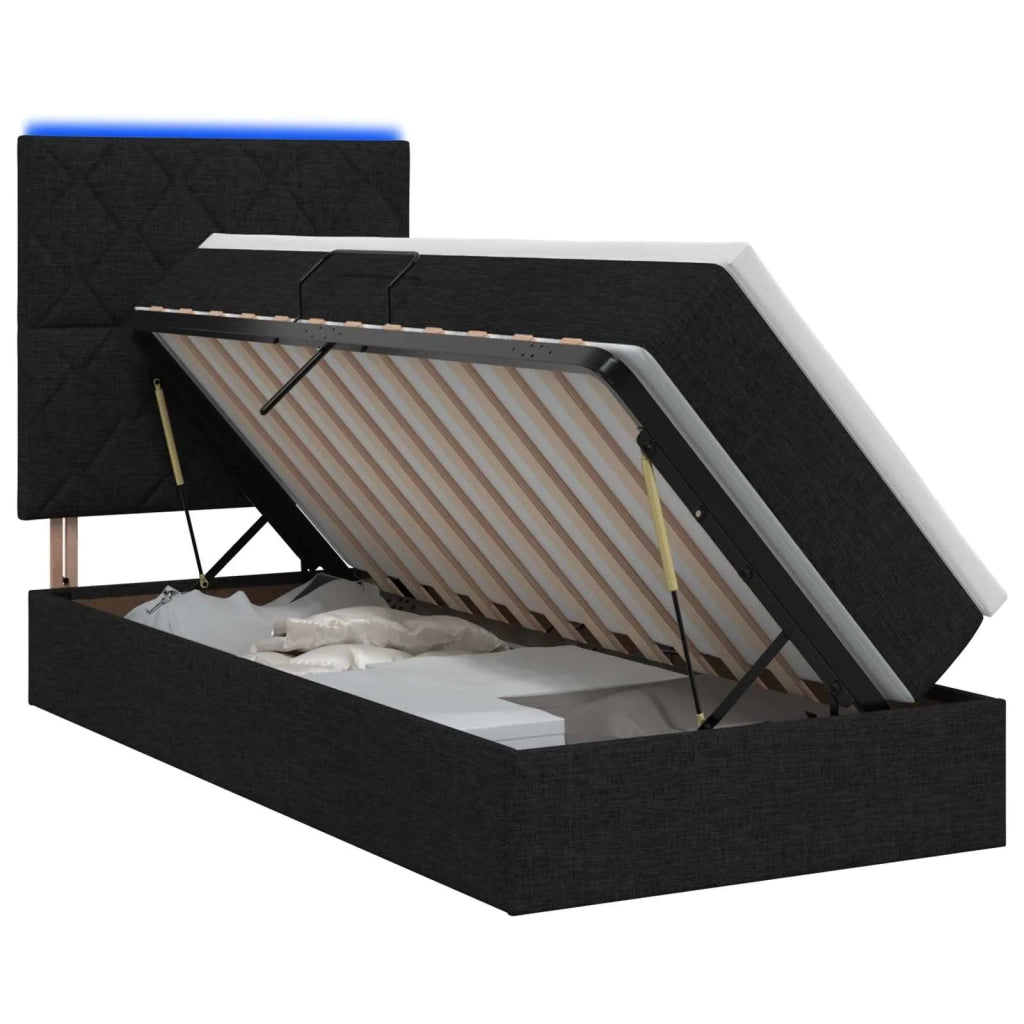 Letto con contenitore LED e materasso Nero 90 x 200 cm Tessuto 3459983