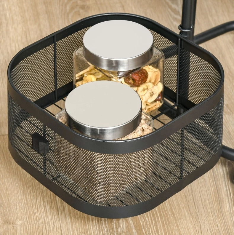 Carrello portaoggetti ULEVR 33x33x77 cm con 4 cestelli in rete, ripiano superiore e ruote bloccabili, nero