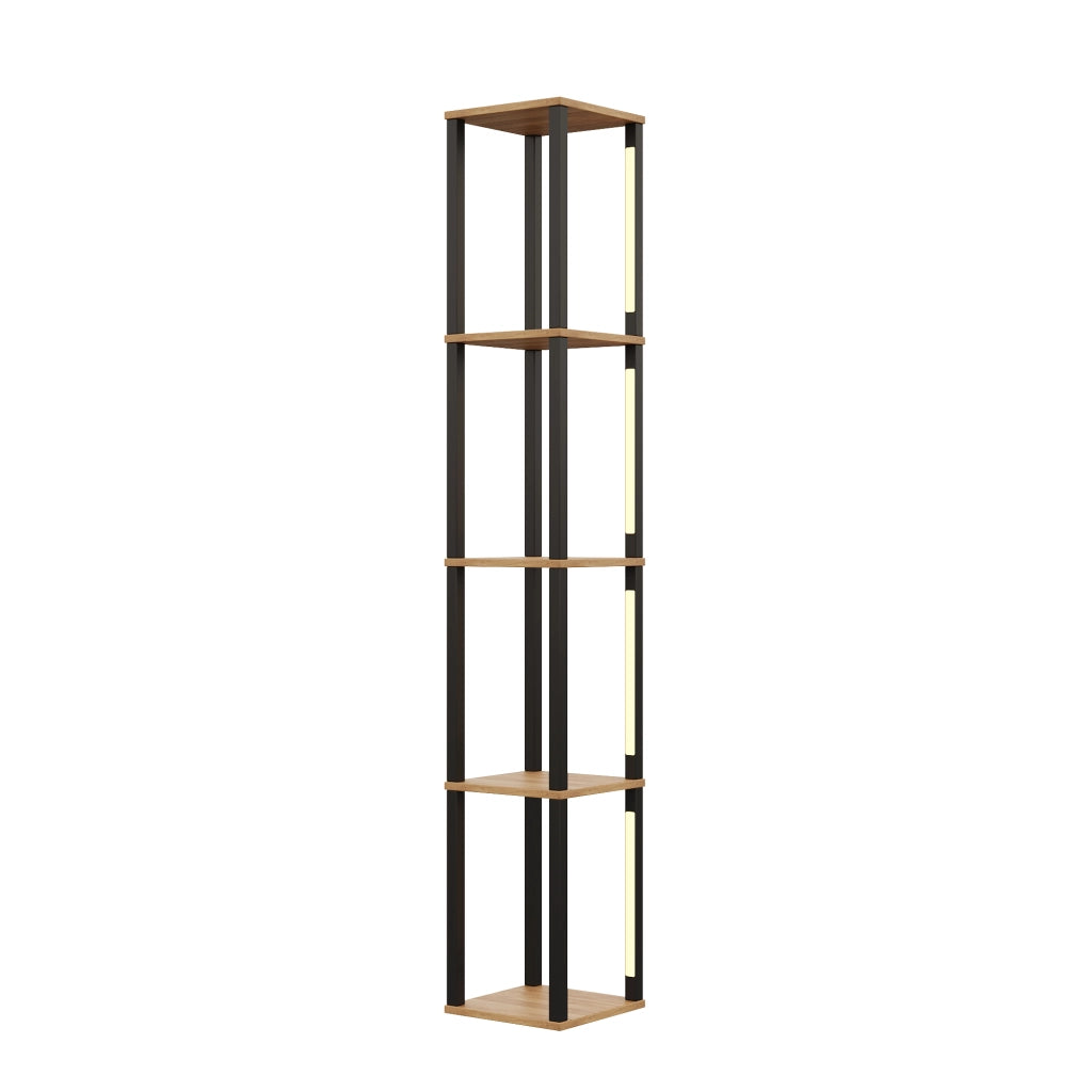 Libreria illuminata a 4 ripiani 26 x 26 x 165 cm, MDF, design moderno minimalista, LED a tre tonalit¨¤, nero e effetto legno