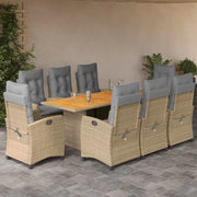 Set Pranzo da Giardino 9 pz con Cuscini Beige Misto Polyrattan