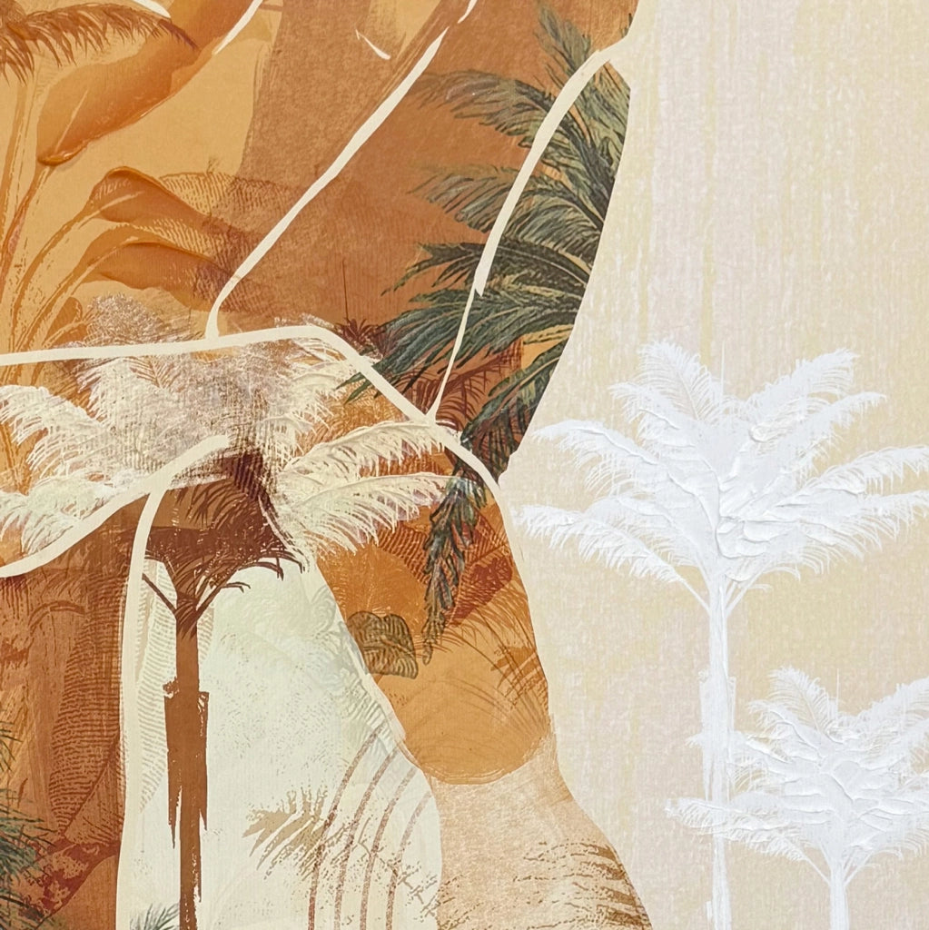 Tela incorniciata organica Hispanohogar stampa pittura marrone,verde e bianco 90x60