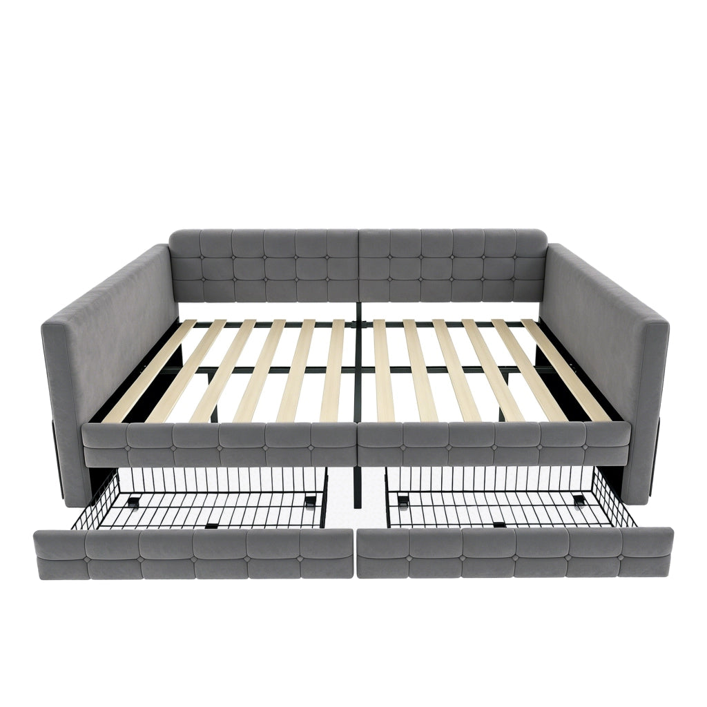 Letto Divano 2 posti con 2 cassetti e 4 tasche portaoggetti 140×190 cm; senza materasso; grigio