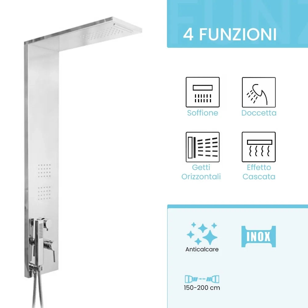 Colonna doccia multifunzione cromo lucido con 4 getti in acciaio inox