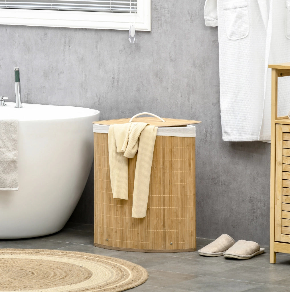 Cestino portabiancheria 38x38x57 cm con coperchio e sacco interno rimovibile in bambù naturale