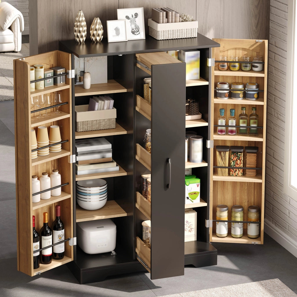 Credenza da cucina con 2 ante e ripiani regolabili - per cucina - in MDF - 120×78×35 cm - nero