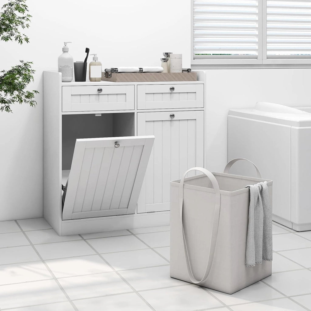 Armadietto da bagno con cesto per la biancheria, armadio da bagno con 2 cassetti e 2 sacchetti per la biancheria rimovibili, armadietto per il soggiorno e il bagno (79 x 40 x 80 cm)