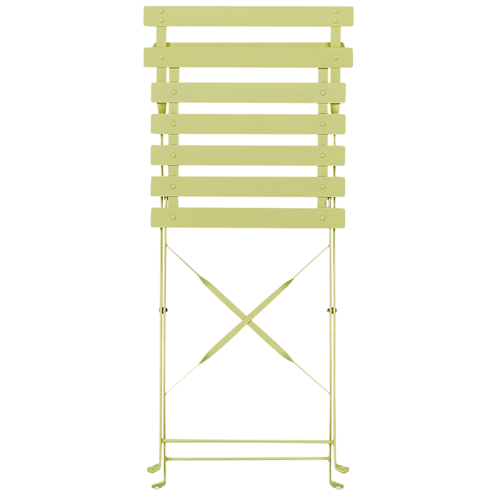 Set da bistrot da 3 pezzi in metallo verde lime con schienale a doghe pieghevole all'aperto