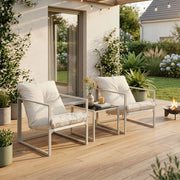 Set Salottino da Giardino Karg di 3 Mobili Tavolino con Piano in Vetro e 2 Poltrone - Beige casa.pro
