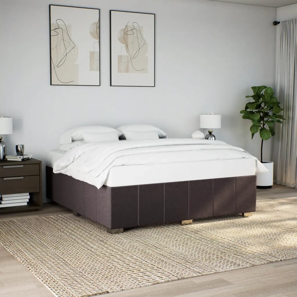 Letto matrimoniale | Letto per adulti | Giroletto senza Materasso Marrone Scuro 200x200 cm in Tessuto