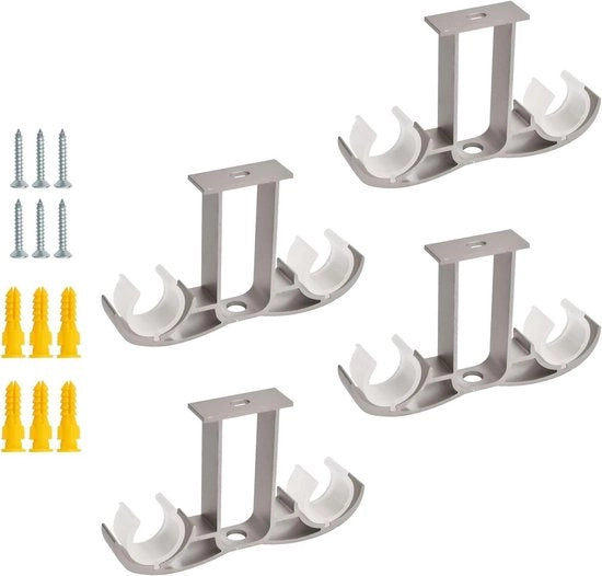 Quattro supporti di fissaggio per plafond in alluminio - due supporti per tenda - maniglia per tenda - sostegni pendenti - grigio