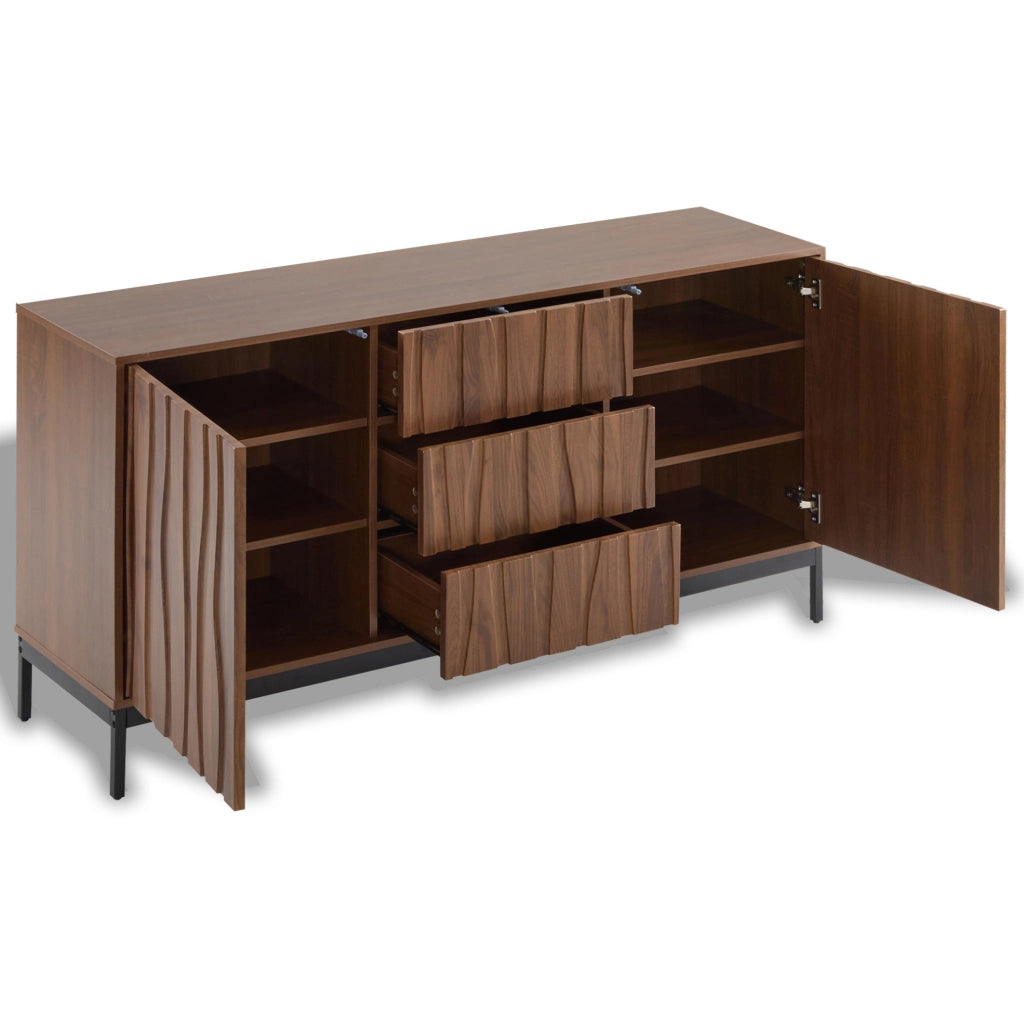 Credenza 150x40x80 cm con cassetti e ripiani regolabili; pannello MDF e truciolare marrone scuro