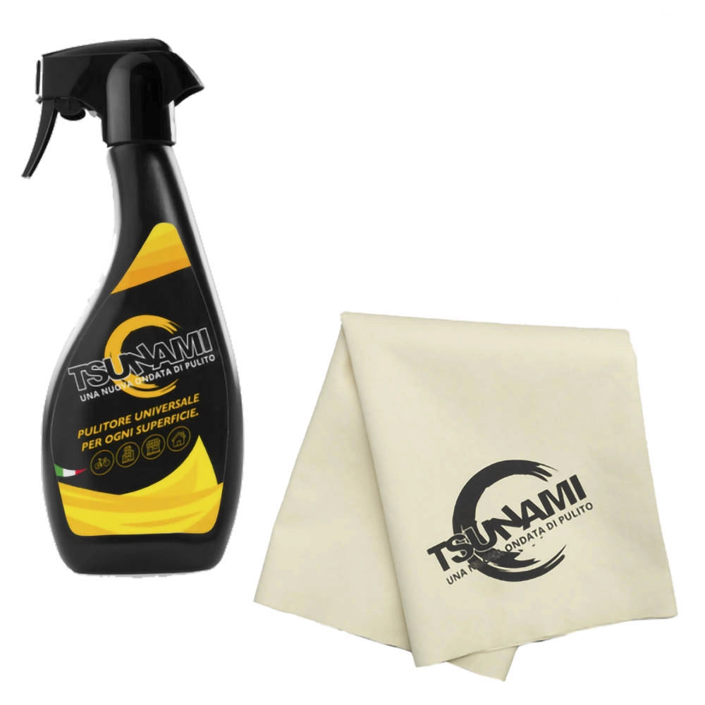 Pulitore detergente multiuso universale professionale Tsunami spray 500 ml. + panno in microfibra casa ufficio negozio