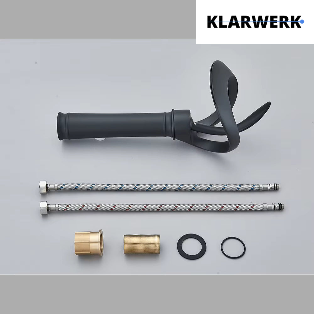 NAVIS | Rubinetto da bagno a cascata di design alto nero | Elegante  in acciaio inox premium per lavelli alti, miscelatore con 2 attacchi