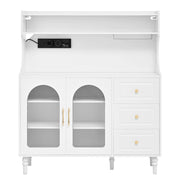 Mobile bar con 3 cassetti e ripiani regolabili; portabicchieri e presa; per cucina e sala da pranzo; 120×40×138.5 cm; bianco