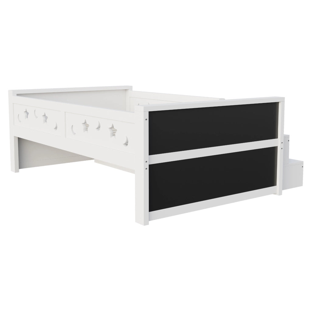 Letto singolo per bambini 90x200 cm con cassetti, lavagna, gradino e LED