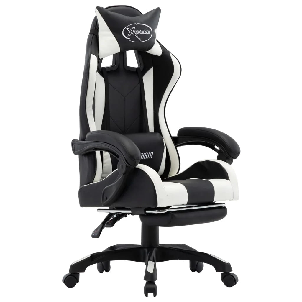 Sedia/seduta girevole da ufficio per uso computer studio videogiochi e con poggiapiedi similpelle bianca 02_0024222