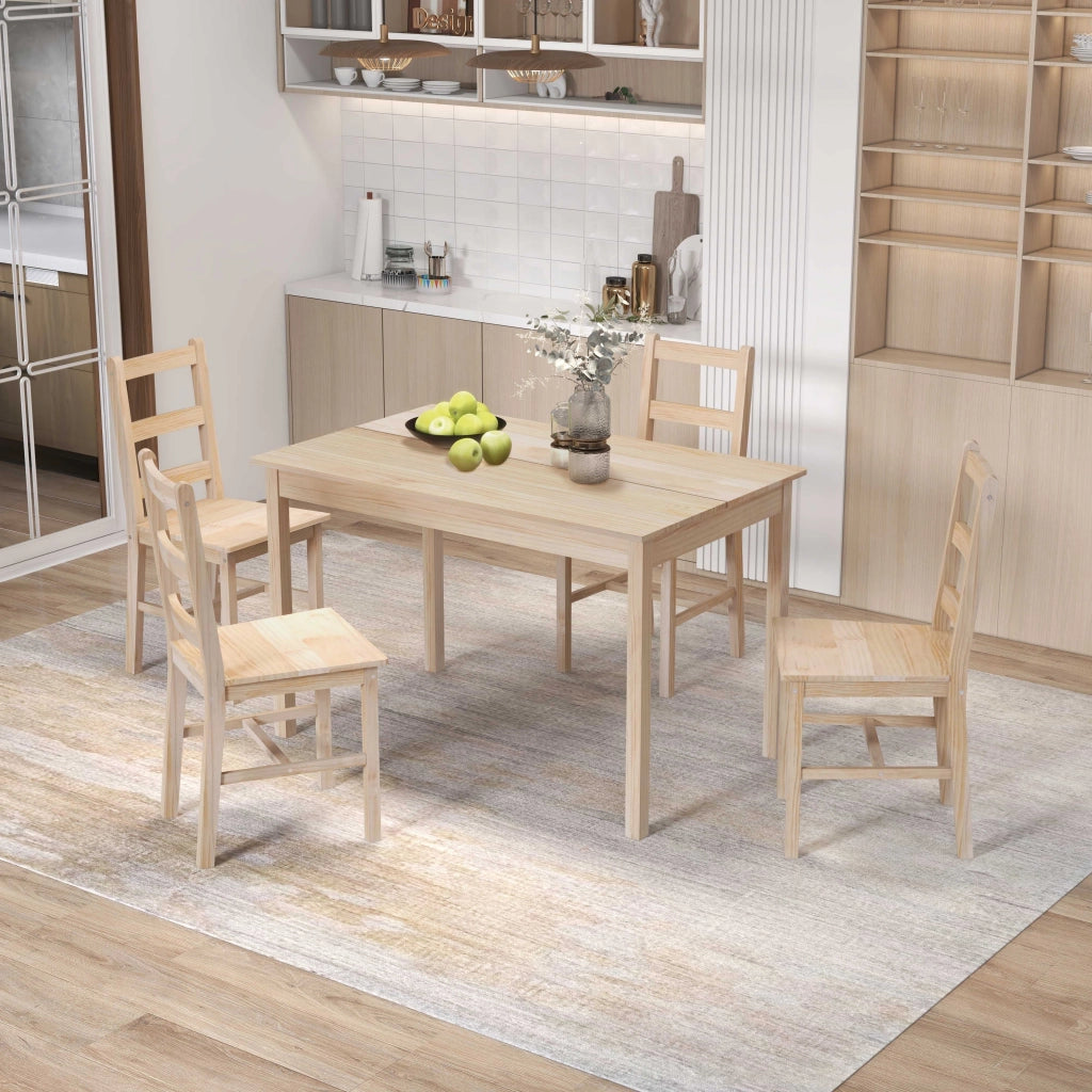 Tavolo da pranzo 5 pezzi con sedie in massello ¨C zephmum ¨C Naturale 118x73x75 cm