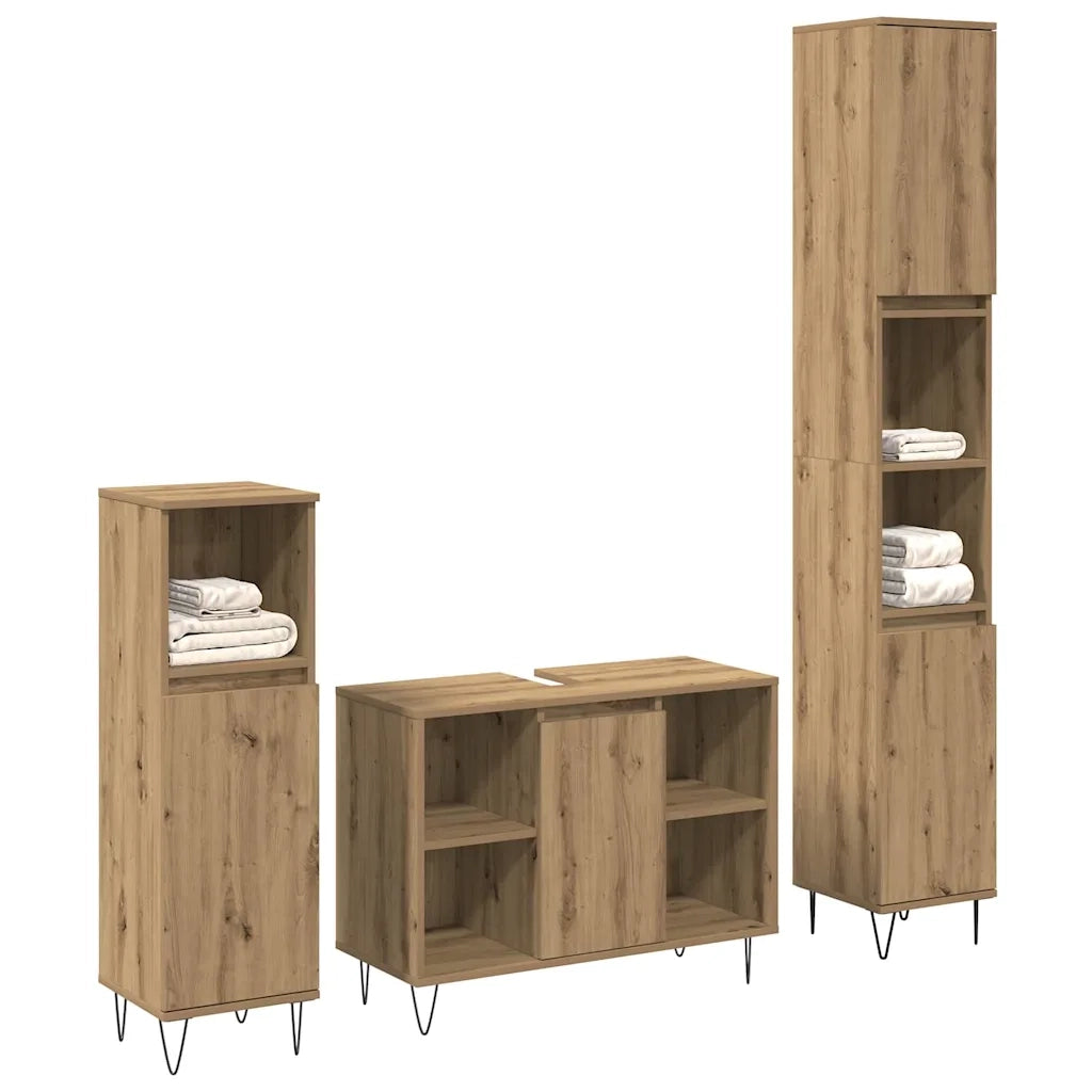 Set di mobili per il bagno con porta 3 pcs Rovere artigianale 3378508