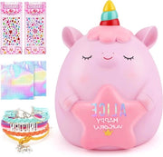 Set di Educazione per Bambine - 2 Alfabeti e 2 Sticker con Strass e Bracciale di Unicornio - Regali per Bimbe di Compleanno e Natale
