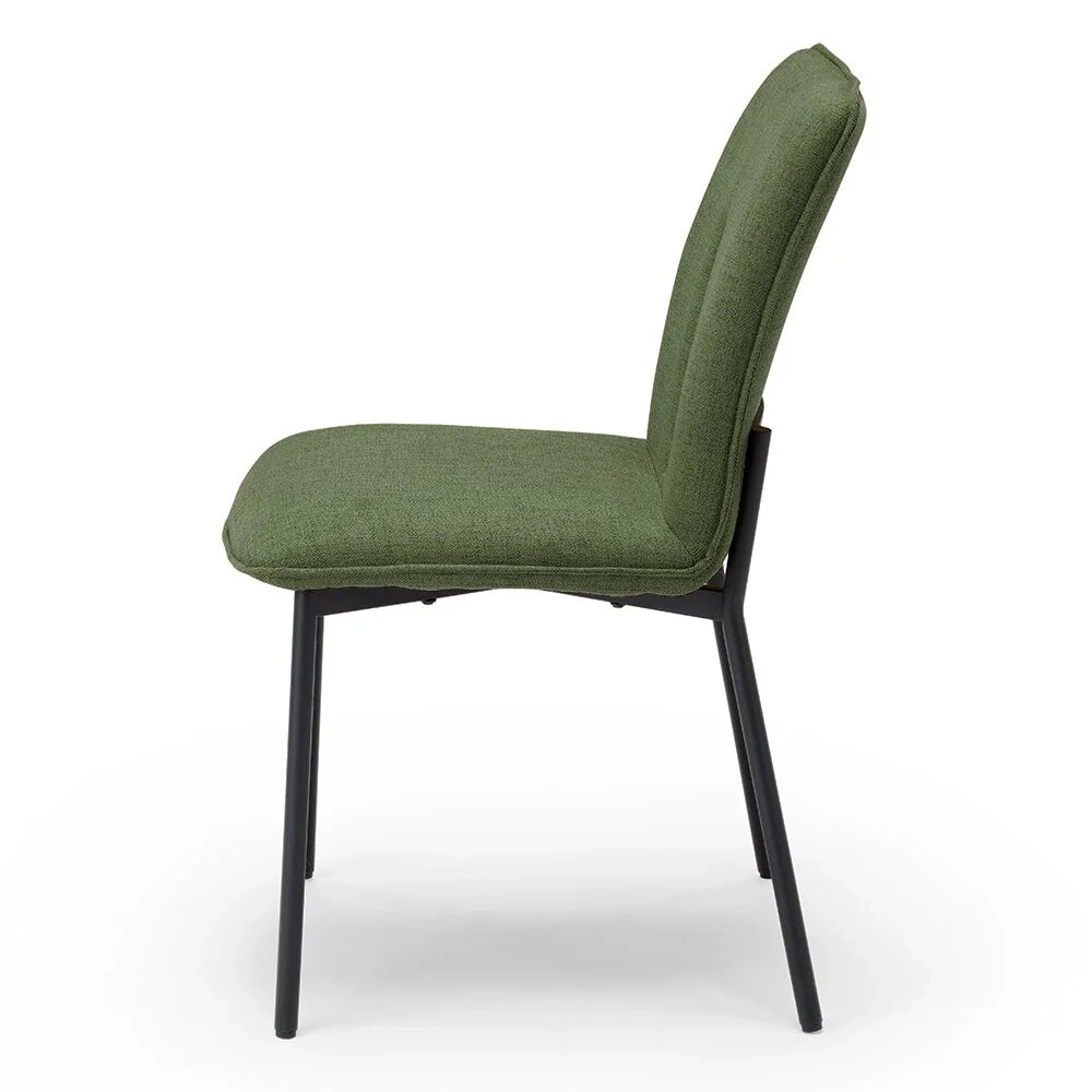 Set 2 sedie imbottita CAMILLA per cucina, sala da pranzo e soggiorno, design moderno, gambe coniche robuste finitura ghisa, schienale e seduta rivestiti con tessuto effetto doppio tono colore Verde Oliva