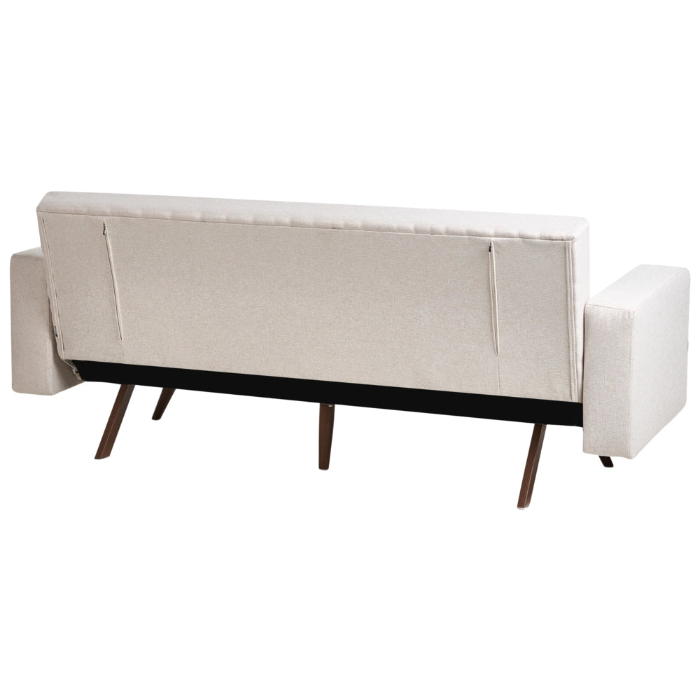 Divano letto beige chiaro Rivestimento in poliestere Trapuntato 3 posti Gambe in ferro Braccioli tradizionali Stile tradizionale Soggiorno