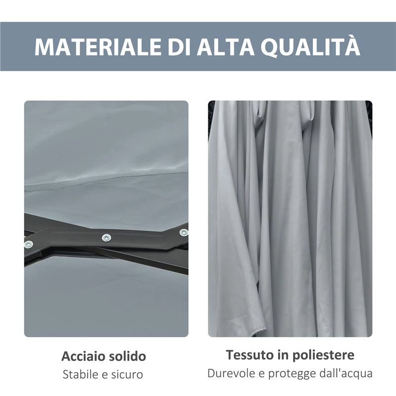 OMBRELLONE DA GIARDINO DOPPIO 4.5M CON 48 LUCI LED E MANOVELLA, GRIGIO CHIARO