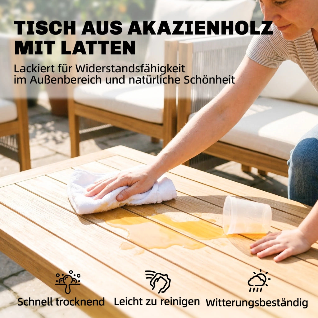 Set da giardino in legno con divano 2 posti 2 poltrone e tavolo ¨C zephmum ¨C cuscini lavabili