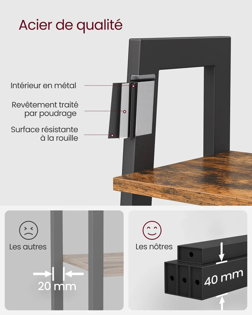 Libreria a 4 ripiani unità di archiviazione indipendente facile da montare struttura in metallo robusto per soggiorno ufficio camera da letto stile industriale marrone scuro 12_0004265