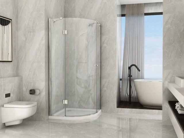 Box Doccia Cristallo 8 mm Trasparente Semicircolare Unico Battente Esterno - Misura: 90 x 90 x h195 (raggio 55cm)