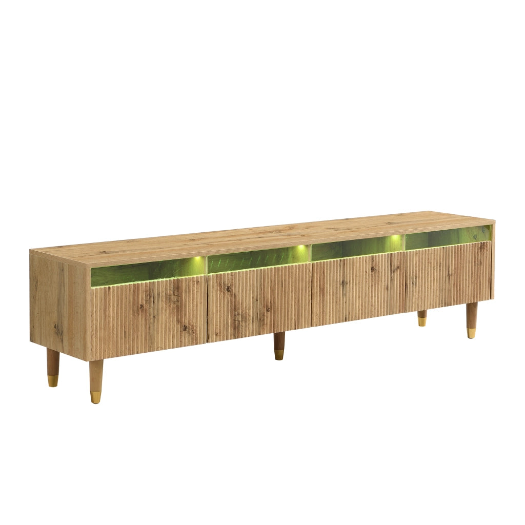 OKWISH Set di 2 Mobili da Soggiorno con Mobile TV e Tavolino con LED, 4 Ante e 2 Cassetti, MDF Legno