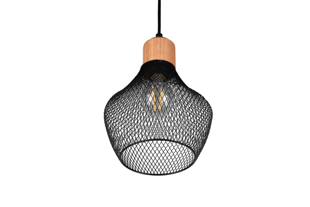Lampada a sospensione RL Valeria nera legno E27 18cm