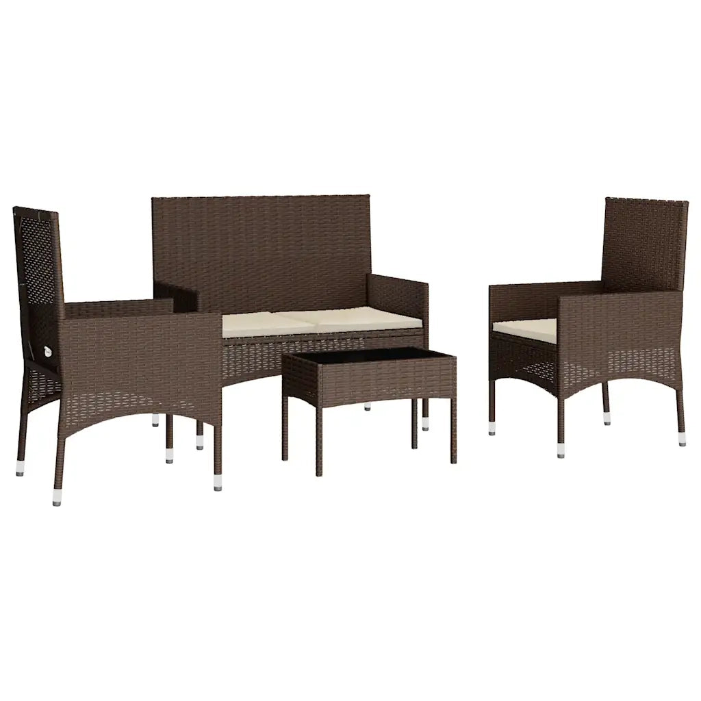 Set Mobili da Giardino 4 pz | Set Salotto da Giardino con Cuscini in Polyrattan Marrone