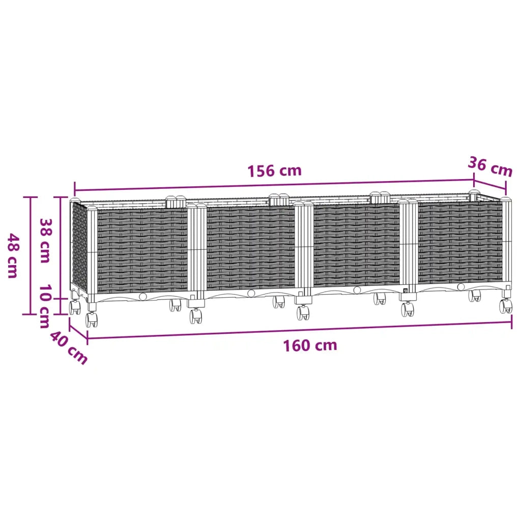 Vaso da Giardino con Ruote Blu Grigio 160 x 40 x 48 cm PP 3423135
