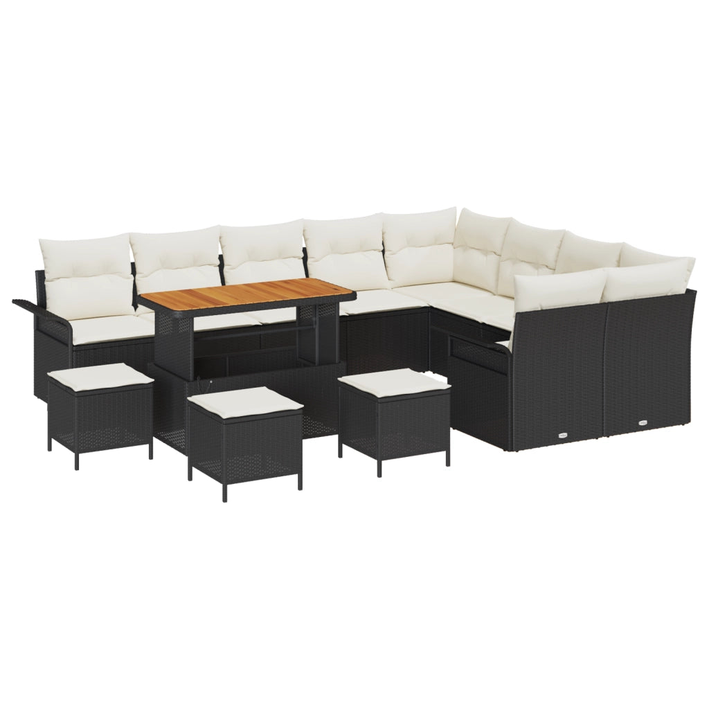 Set di divani da giardino  da 13 pezzi con cuscini Nero Polyrattan