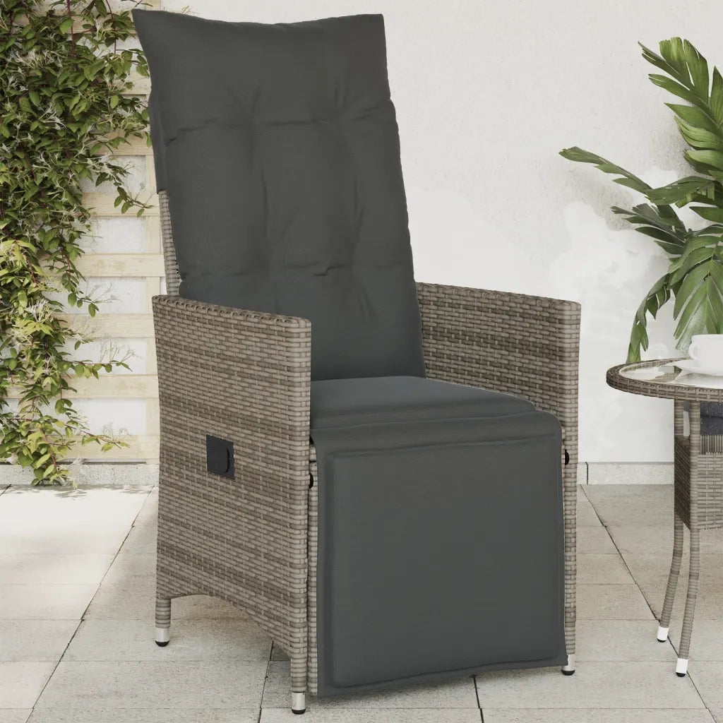 Sedia Reclinabile da Giardino | Sedie da Esterno con Cuscini Grigia in Polyrattan