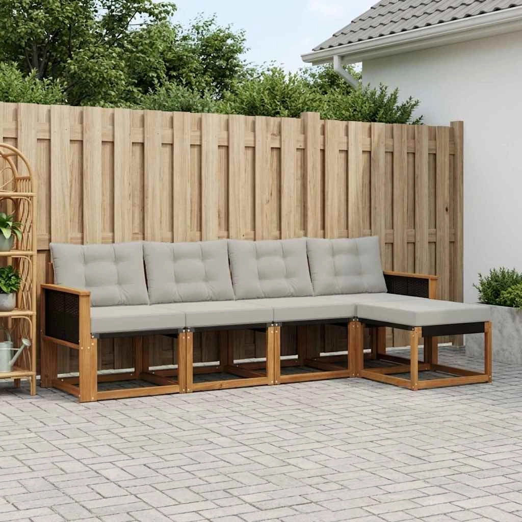 Set di divani da esterno 5 pz Naturale e Grigio Chiaro 3381879