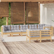 Set Divani da Giardino 8 pz con Cuscini Grigi Massello di Pino cod mxl 39239