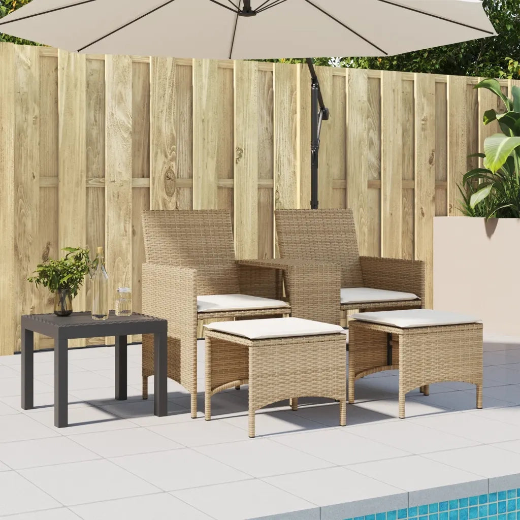 Divano Giardino 2 Posti con Tavolo e Sgabelli-Sofa da Giardino-Divanetto da esterno Beige Polyrattan 458708