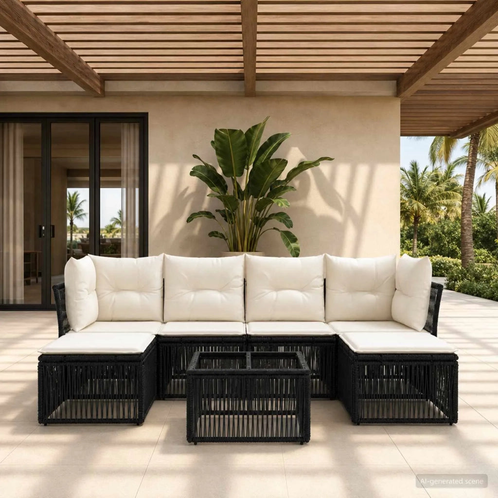 Set Divano da Giardino 7 pcs Nero polyrattan 3434305