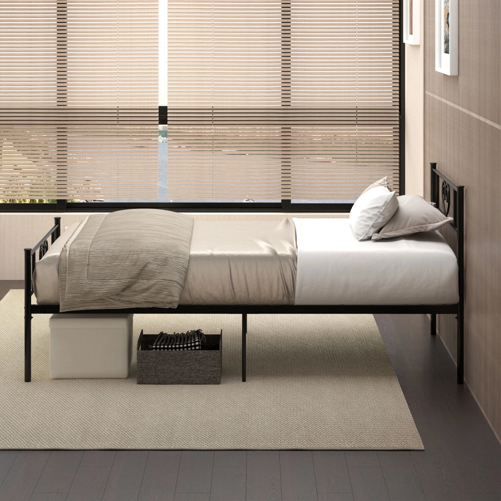 Letto Singolo in Metallo con Testiera a Forma di Cuore ¨C Zephmum ¨C Nero 90x190x31 cm
