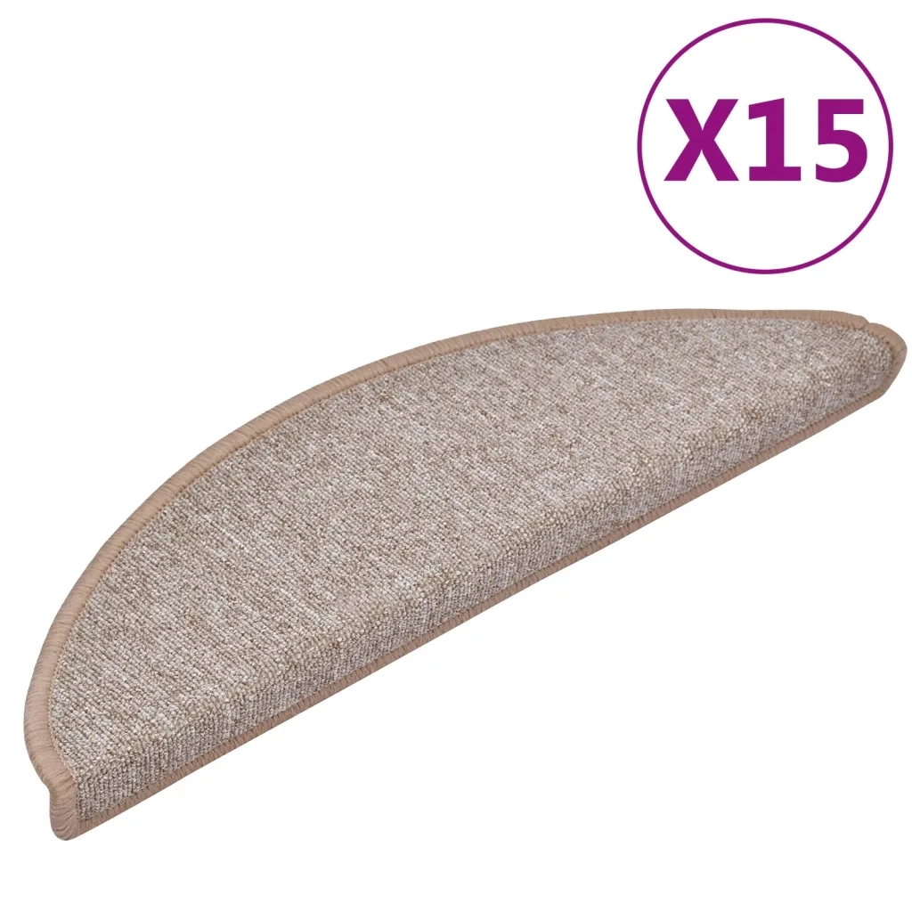 Tappetini per scale 15 pz 56x17x3 cm Marrone chiaro Semicircolari 133878
