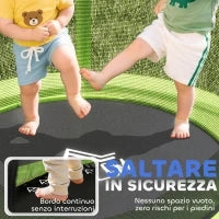 Tappeto Elastico per Bambini 3-6 Anni con Rete di Protezione, 6 Colonne e 3 Ingressi, Ø140x190 cm, Verde e Nero